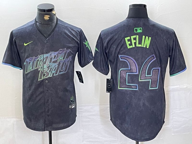 Men Tampa Bay Rays 24 Eflin Black City Edition Nike 2024 MLB Jersey style 1